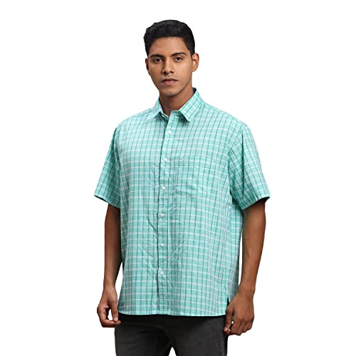 Image of Colorplus Men's Pure Cotton Checks Pattern Classic Fit Spread Collar Half Sleeve Casual Shirt