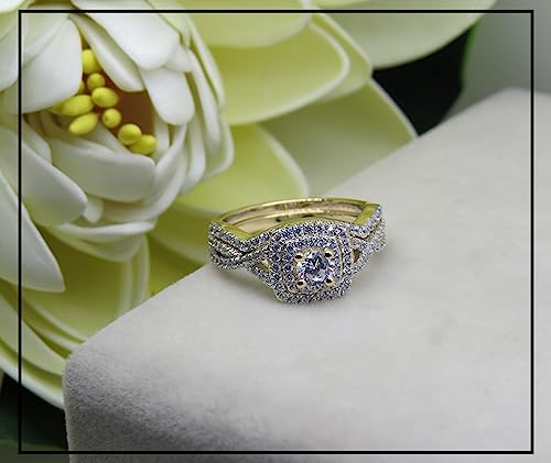 Dazzlingrock Collection 4mm Center Round Cubic Zirconia Halo Cushion Criss Cross Wedding Ring Set for Women (1.40 ctw, Color White, Clarity Clean) in 10K Solid Gold2