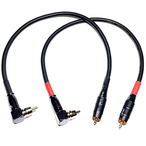 Image of CESS-167-1f RCA Right Angle to Straight Type Male to Male Preamp Jumpers Patch Cable, 2 Pack (1 Foot)
