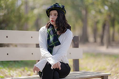 Image of Scottish Tam O' Shanter Hat Tartan Bonnet Pom Pom Wool Flat Cap One Size