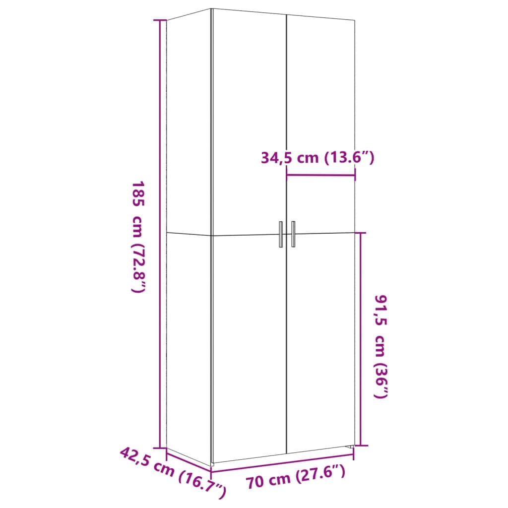 vidaXL Aparador Alto Madera de ingeniería Gris hormigón 70x42,5x185 cm
