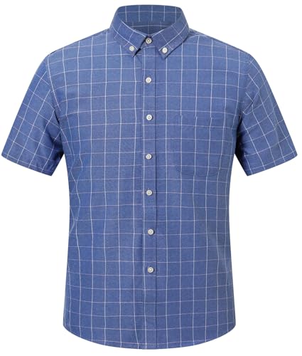 Image of SANGTREE Men & Boy Striped Multicolor Oxford Cotton Shirt,Comfortable Fit,Short Sleeve Collared Shirt