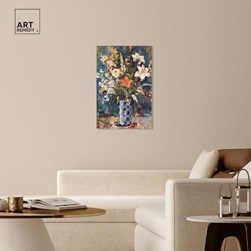 Image of Art Remedy Blue Floral Vase Canvas Floral Vase Wall Art, Gallery Wrapped, 24 inch x 36 inch