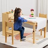 Kids Art Table, Wooden Kids Craft Table for Playroom, Kids Activity Table with 2 Chairs, 4 Storage B