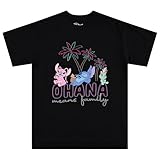 Disney Damen Lilo and Stitch Shirt – Klassisches Lilo und Stitch Stickerei Tee Lilo und Stitch vorne und hinten T-Shirt, Schwarze Naht, Klein