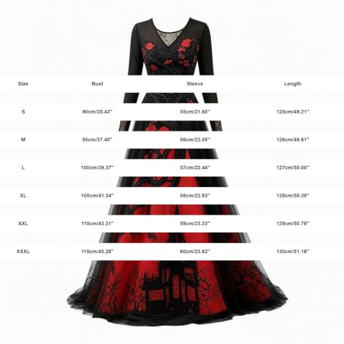 Womens Witch Halloween Costumes Gothic Print Long Sleeve Maxi Dress Orange - image 5