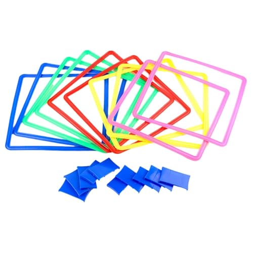 De Rayuela con Conectores: Combine Anillos De Rayela, De Obstáculos En El Patio Trasero, Cuadrados De 15 Pulgadas con Conectores Y Puf para Niños, Juego De Anillos De Rayuela para Ent