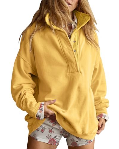 Image of Gacaky Sweatshirt for Women Oversized Casual Long Sleeve Button Henley Neck Pullover Tops Fashion Outfits Clothes