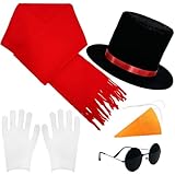 Ysanciuu 5 Pcs Snowman Christmas Costume Kit with Glasses,Hat,Scarf,Carrot Nose,Gloves,Winter Frosty Snowman Costume Accessories for Party Cosplay,Holiday Decoration
