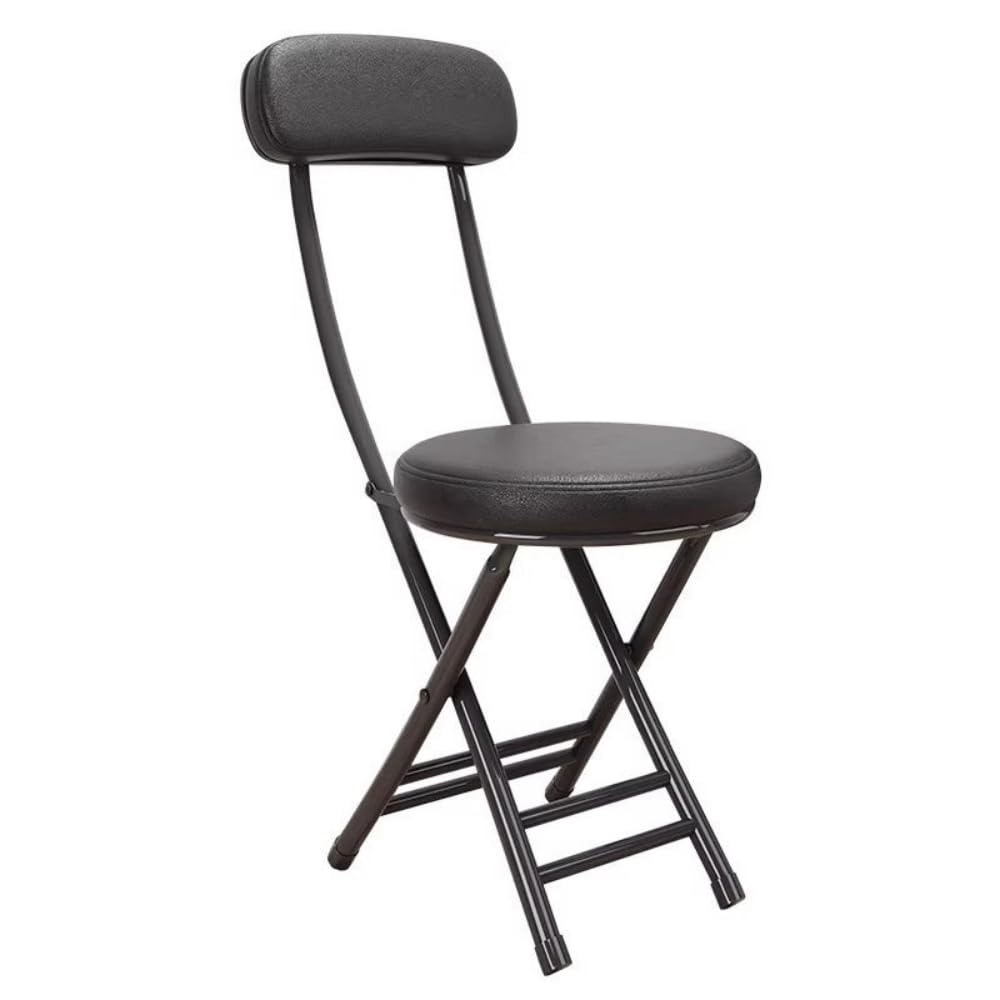 Balama Tabouret en métal noir pliable rembourré 76 x 31 x 31 cm avec verrouillage de sécurité et dossier, plus stable avec 2 barres transversales, avec patins de sol et cuir synthétique robuste