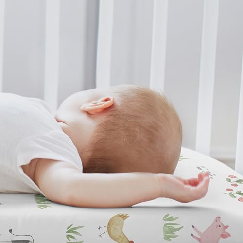 Image of Sweet Jojo Designs 2-Piece Baby Bassinet Sheets Set (Farm Animals) for Girls, Infant Newborn Nursery, Oval, Rectangle & Hourglass Mattress (Neutral, Farmhouse, Barn Animal, Farms Theme, Cow, Horse)