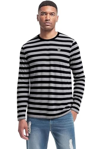 Image of KESIHAN Men's Casual Striped Shirts Crewneck Long Sleeve Basic T-Shirt Basic Daily Work Stripe Tee Tops