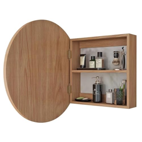 Armario de baño con Espejo, Redondo, de una Puerta, para Inodoro, de Pared (Color Madera, tamaño: 60 x 60 cm)