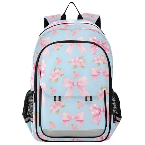 Sac à dos pour ordinateur portable pour enfants rose à motif fleur et nœud