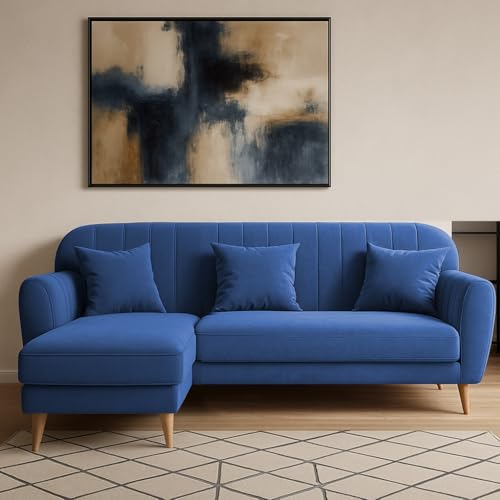 Image of Atticus LHS 4 Seater L Shape Sofa Set for Living Room (Blue Fabric) Premium Fabric Sofa Set
