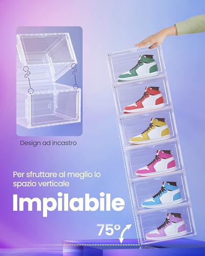 SONGMICS Set di 8 Scatole per Scarpe, Organizzatore Portascarpe Trasparente in Plastica, con Sportello, Impilabile, 33 x 28,5 x 19,2 cm, per Scarpe fino a Taglia 46, Bianco Trasparente LSP508W01 - Immagine 3