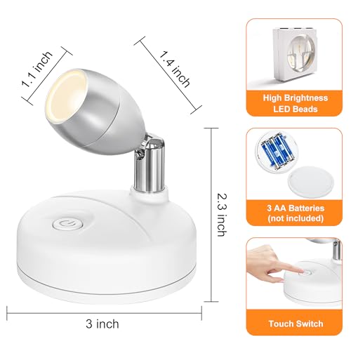 Image of 4 Pack Wireless Spot Lights Indoor, Battery Operated Uplighting, Mini Spotlight with Remote 3CCT Tree Lights Indoor, Accent Wall Lights for Display Plant Picture Dartboard