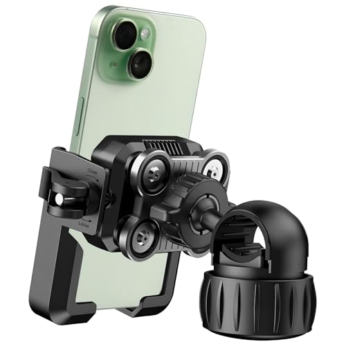 Hemlosk Soporte Móvil Moto Antivibración, 360°Rotación Suporte Telefono Bicicleta, Amortiguación Soporte Telemóvel Moto para iPhone 16/15/14/13 Samsung S25/S24 Smartphone