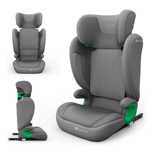 Kinderkraft JUNIOR FIX2 PRO I-SIZE Seggiolino auto 15-36 kg, Gruppo 2-3, 100-150 cm, con Isofix, Poggiatesta regolabile, Sistemi di sicurezza, Leggero Facile da trasportare, Facile da pulire, Grigio