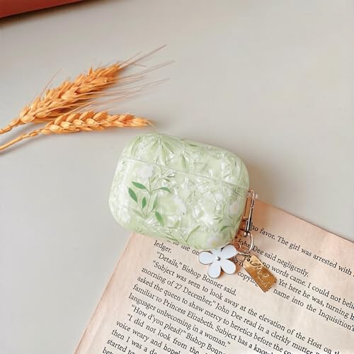 Image of MINSCOSE for Cute Glitter AirPods Pro 2nd /1st Generation Case,Shell Pattern Pretty Flower Design with Girly Floral Keychain,Soft TPU Protective Cover with Cleaner Kit for AirPods Pro /Pro 2-Green1