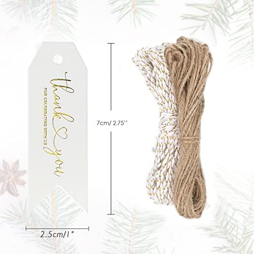 Mini Thank You Gift Tags with High-end Metallic Gold Thank You, 100PCS Kraft Paper Lables with String as Wedding Valentine's Favours Tags