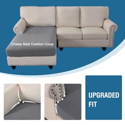H.VERSAILTEX Sectional Couch Covers 1 Piece Chaise Slipcover L Shape Separate Cushion Couch Chaise Cover for Both Left/Right Sectional Couch, Grey by H.VERSAILTEX - Used condition - Image 4