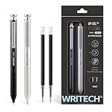 WRITECH Gel Pens Fine Point: Premium Metal Barrel Retractable 0.7mm Black Ink Pen 2ct with 2 Refills No Smear & Bleed Quick Dry Smooth Writing Silent Click Luxury Up-Gel