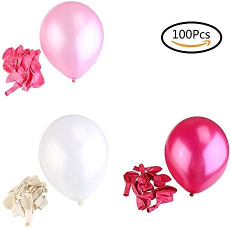 100 Premium Helium Balloons - 12 / 30cm White and Pink and Fuchsia Thick Latex Balloons of 2,8g. Party Decorations and Accessories for Birthday, Baby Shower or Wedding