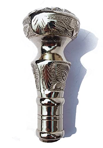 Zubaida Nauticals Poignée en laiton massif antique en relief pour canne de marche, doré