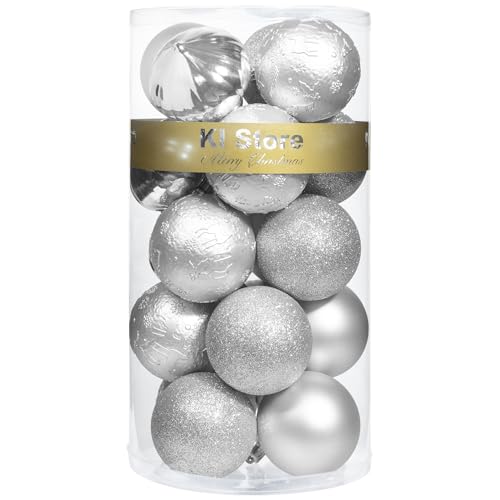 KI Store Silver Christmas Ball Ornaments, 20pcs 3.15-Inch, for Xmas Trees and Holiday Decor - Hooks Included