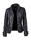 brandMe Women's Leather Jacket Pure Soft Lambskin Peacoat Leather Blazer PC06 (Large) Black