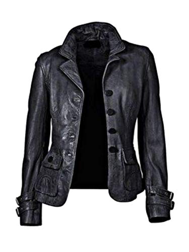 brandMe Women's Leather Jacket Pure Soft Lambskin Peacoat Leather Blazer PC06