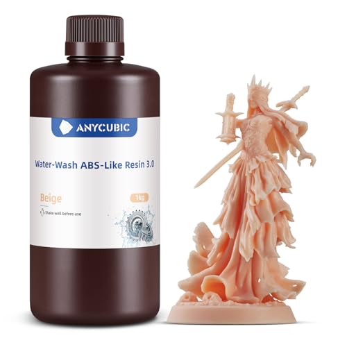 ANYCUBIC Wasser Waschbares ABS-Like Resin 3.0, 3D Drucker Resin mit Hohe Festigkeit und Zähigkeit, Geruchsarm, Hochpräzises 405nm UV-härtendes Harz für alle Harz 3D Drucker, Beige 1000g Beig