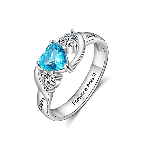 Personalized Promise Rings for Her with Simulated Birthstone Couples Names Love Forever Engagement Rings for Women