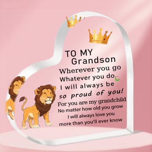 Tovii Grandson Gifts Grandson Heart Shaped Acrylic Plaque Grandson Birthday Gifts From Nany Grandad,Grandson Christmas Graduation Gift Ideas
