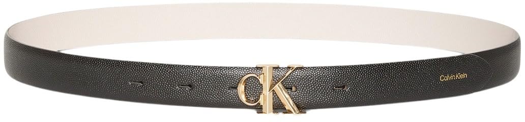 Calvin Klein Women's Monogram Buckle 2.5 cm Pebbled Belt, Black (Black/Chateau), 37.4 inches