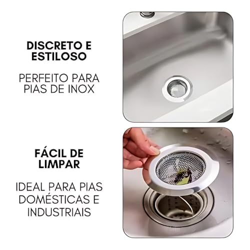 Kit 2 Ralos de Pia Inox Premium 9cm, Design Moderno, Aço Inoxidável Ideal para Cozinha e Banheiro An