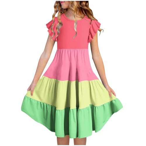 Dresses for Girls Summer Double Layer Ruffle Sleeve Dress Kids Casual Flowy A-Line Sundress for 6-15 Years2