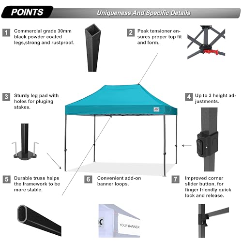 Image of ABCCANOPY Patio Pop Up Canopy Tent 10x15 Commercial-Series (Turquoise)