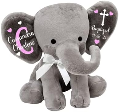 Miniatura 7 de Regalo de bautismo, regalo de bautizo, regalo de ahijado, regalo para padrino, elefante de peluche personalizado (elefante rosa)