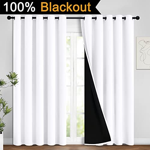 Image of Yakamok Full Blackout Curtains 84 Inches Long,Blackout Curtain Panels for Bedroom, 2 Thick Layers Grommet Top Thermal Insulated Drapes with Black Liner for Living Room(62Wx84L, Pure White, 2 Panels)