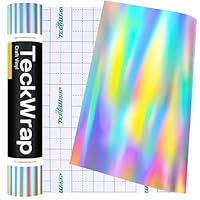 TECKWRAP Permanent Vinyl Silver Holographic Vinyl 12'' x16ft Adhesive Vinyl Roll Easy to Cut & Weed & Transfer for Mug, Cup, Window & Home Deco,and other DIY projects