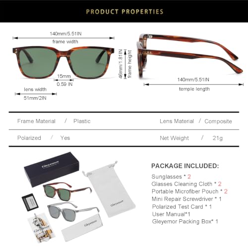Image of Gleyemor Polarized Mens Square Sunglasses UV400 Protection Sun Glasses | Classic Retro Square Shades for Fashion, Driving Fishing Golf Outdoor Sport Shades