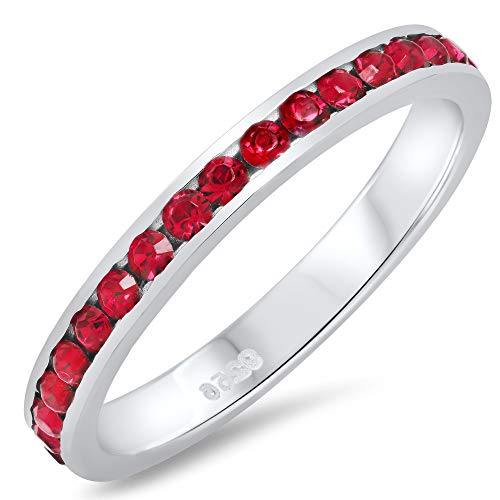 3mm Solid .925 Sterling Silver Ruby Red Cubic Zirconia Flat Eternity Band Ring, Size 7