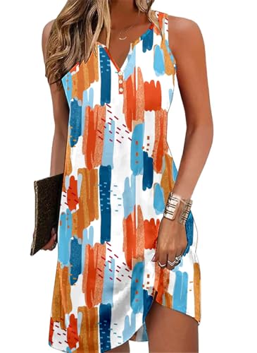 Image of Ladlop Summer Dresses for Women 2026 Beach Loose Casual A Line Dress Sleeveless V-Neck Sundress with Pockets