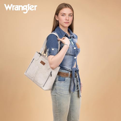 Wrangler Tote Bag for Women Multi Pockets shoulder bag western purse Medium leather like Handbags with Woven Top-Handle WG78-G8317BG - image 2