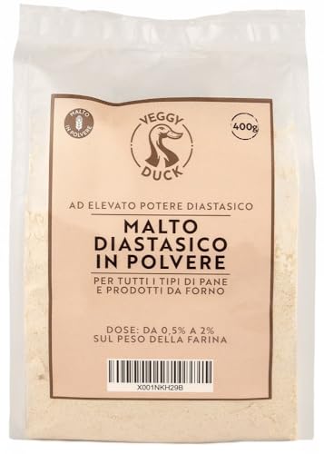Veggy Duck - Diastatisches Backmalz (400g) | Enzymaktiv und Ballaststoffreich | Nur aus Gerstenmalz Hergestellt | Natürlicher Mehlzusatz für bessere Hefegärung und Bräunung | Made in Italy