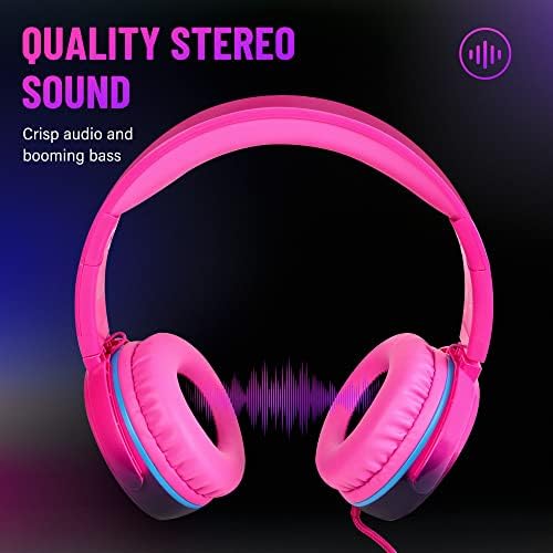 Rockpapa 982 Foldable Wired Headphones,Over Ear Headphones Stereo Headsets with Microphone,Boys Girls Headphones for Travel/PC/Mac/Laptop/Phone(Pink) 1