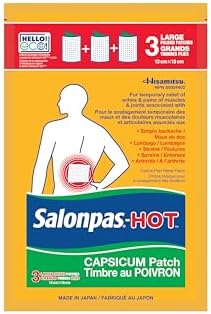 Salonpas Hot Capsicum Patch, Backache, Strains, Sprains, Arthritis, 3 Large Patches