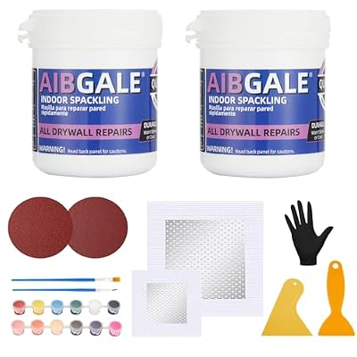 Drywall Repair Kit with Gloves - 2 Pack Spackle Wall Repair and Wall Patch Repair Kit & High Strength Small/Large Wall Hole Repair, Dry Wall Patch Kits with Plaster, Scrapers, Sandpaper, and Patches